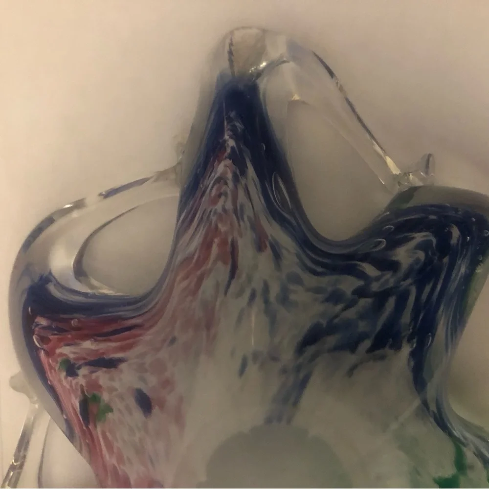 Murano Green and Blue Art Glass Paperweight Trinket Holder Blue Red Pink Green